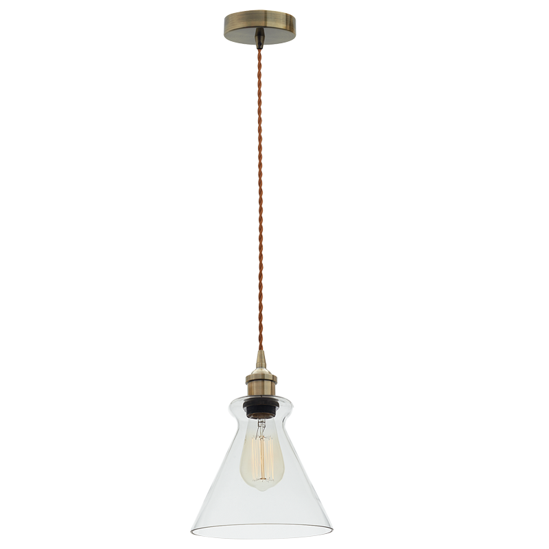 Antique Bronze Cord Pendant with Clear Glass PEN536