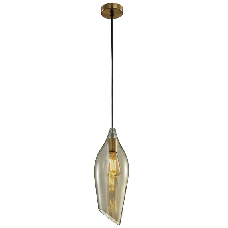 Satin Brass Pendant with Cognac Colour Glass PEN552/1