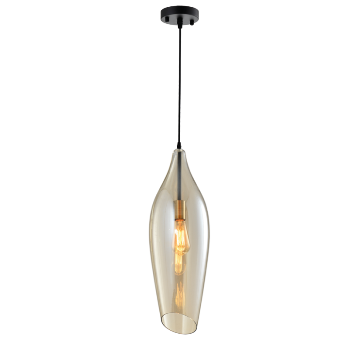 Black Metal Pendant with Cognac Colour Glass