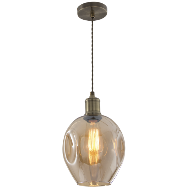 Antique Brass Pendant with Amber Glass