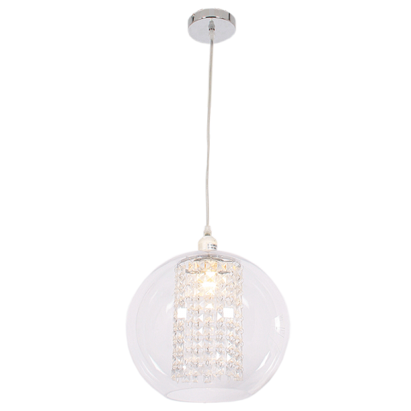 Polished Chrome Pendant with Clear Acrylic Cover and Acrylic Crystals