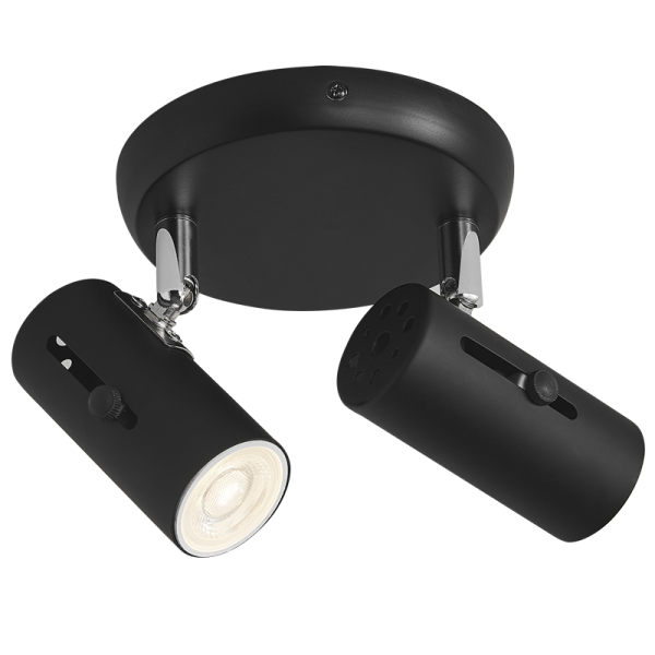2 Light Matt Black Ceiling Spotlight