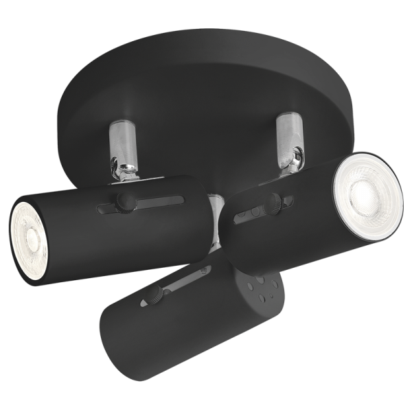 3 Light Matt Black Ceiling Spotlight