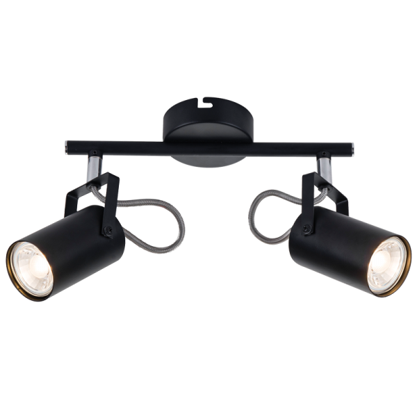 2 Light Black Metal and Polished Chrome Spotlight