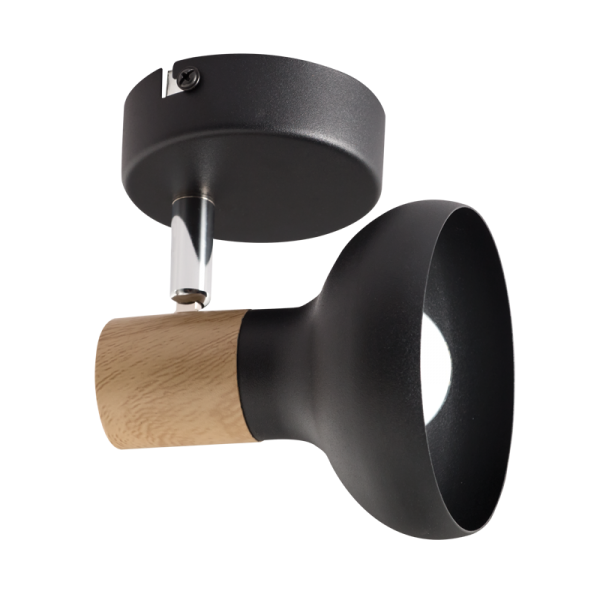 1 Light Black Metal with Wood Finish and Polished Chrome Spotlight