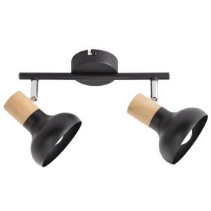 2 Light Black Metal with Wood Finish and Polished Chrome Spotlight