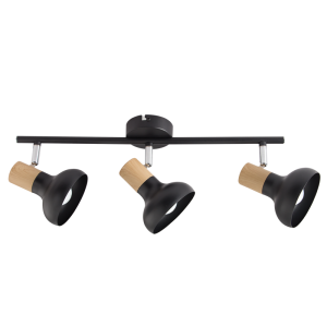 3 Light Black Metal with Wood Finish and Polished Chrome Spotlight