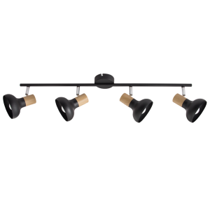 4 Light Black Metal with Wood Finish and Polished Chrome Spotlight
