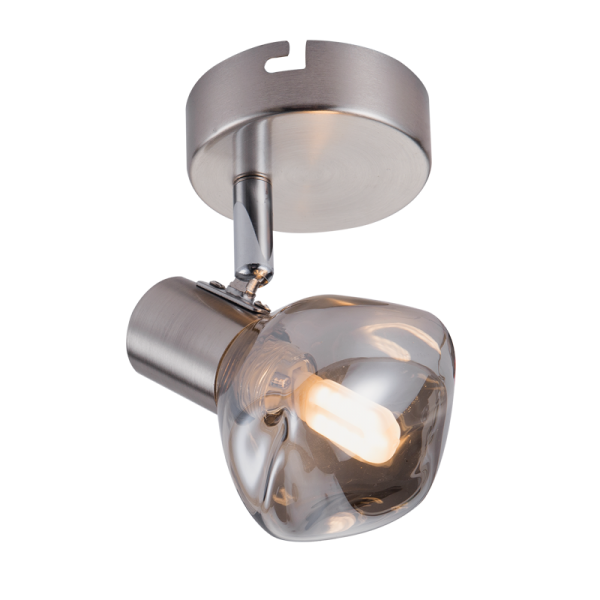 1 Light Satin Chrome Spotlight with Smoke Colour Glass