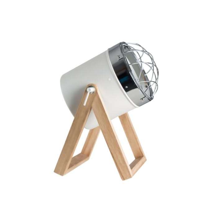 White Polished Chrome, Metal and Wood Table Lamp