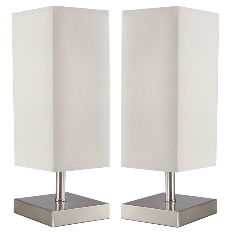 Satin Chrome Beige Shade Table Lamp - 2 Pack