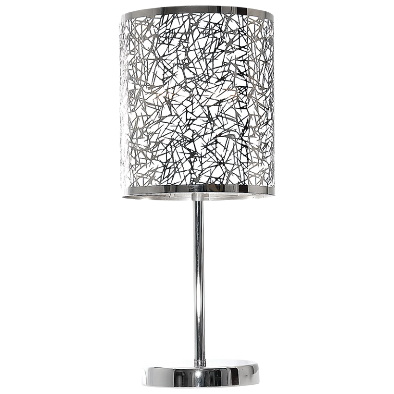 Polished Chrome Table Lamp with Silver Patterned Shade