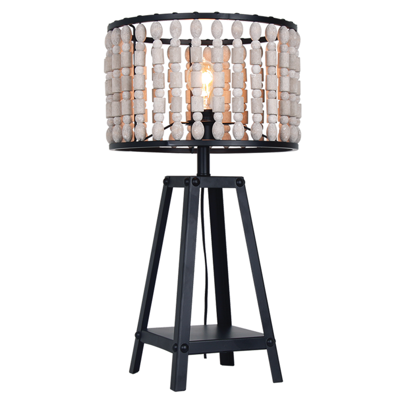Metal and Wood Bead Table Lamp