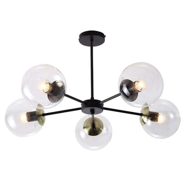 5 Light Black and Antique Brass Pendant