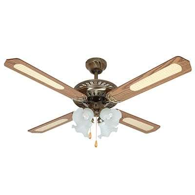 Rattan Ceiling Fan with Light Antique Brass