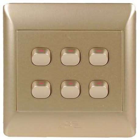 Champagne Light Switch - 6 Lever, 1 Way (4 x 4)
