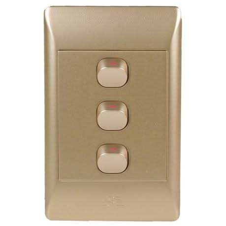 Champagne Light Switch - 3 Lever, 1 Way (4 x 2)