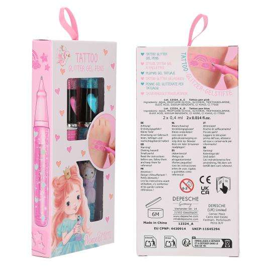 Princess Mimi Tattoo Glitter Gel Pens with Stencil