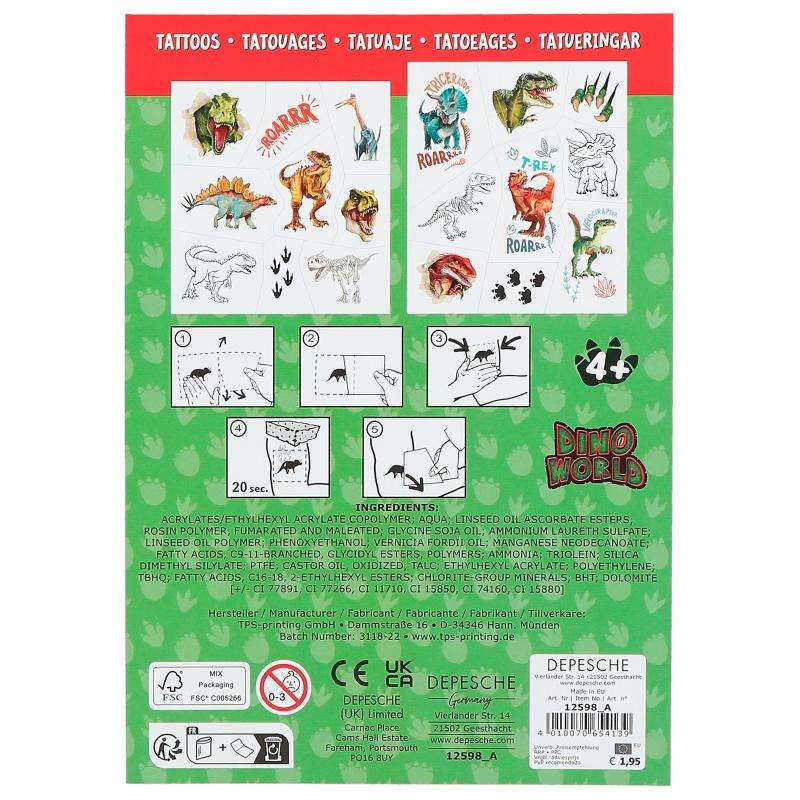 Dino World Tattoos (2 x sheets)