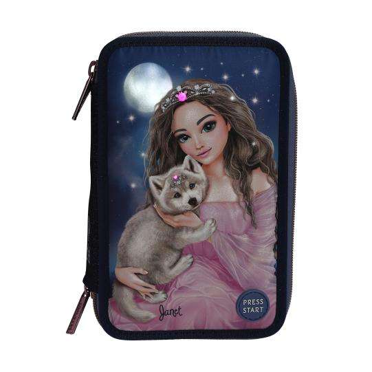 Top Model Triple Filled Pencil Case Wolf (girl w wolf pup)