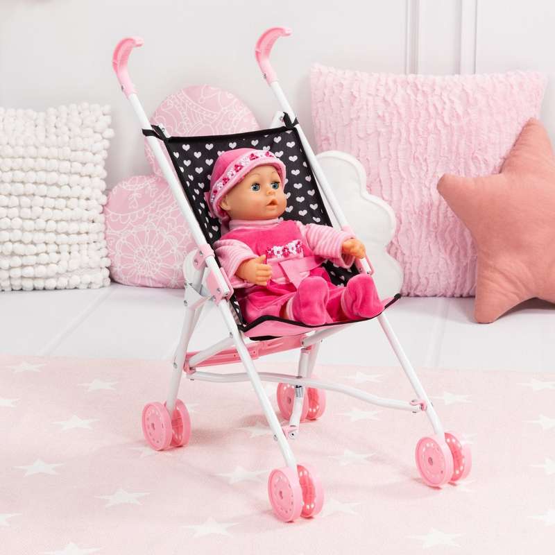 Buggy Doll's Pram (Black/Pink) Bow (Bayer)