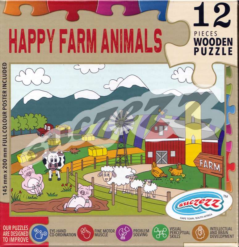 Puzzle 12pc Happy Farm Animals Wooden