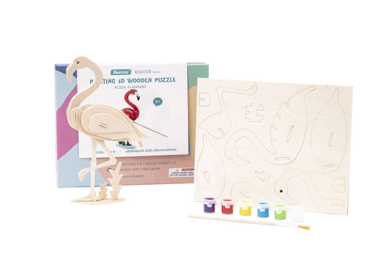 3D Wooden Puzzle with Paints - Flamingo