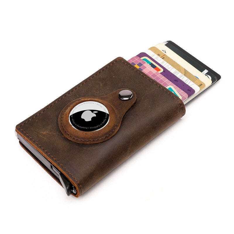 Air-Tag compatible genuine leather slim wallet with RFID blocking Card holder [ Brown ]