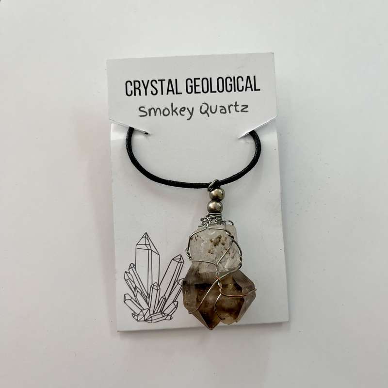 Wire-bound Smokey Quartz Pendant on Black Chord