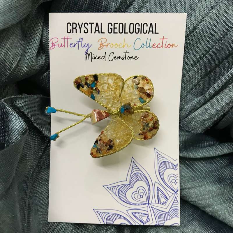 Assorted Gemstone Butterfly Brooch