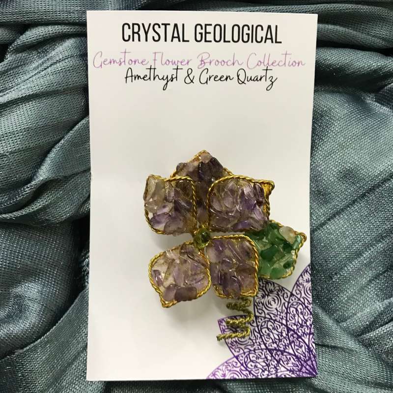 Assorted Gemstone Flower Brooch