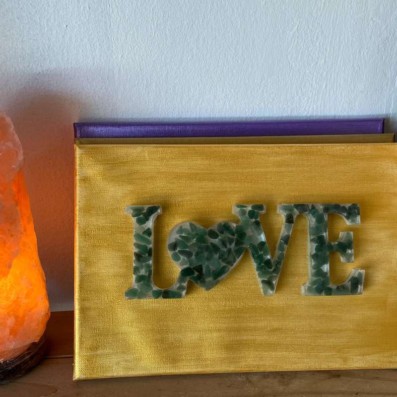Assorted Gemstone-Resin Love Signs on Canvas