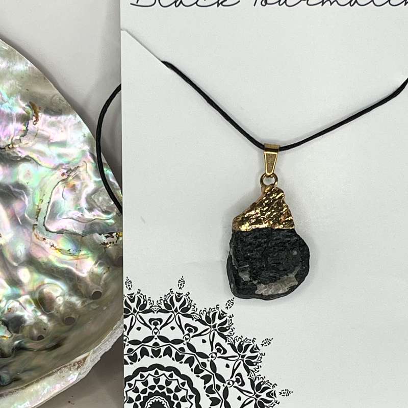 Assorted Rough Black Tourmaline Pendant on Black Cord