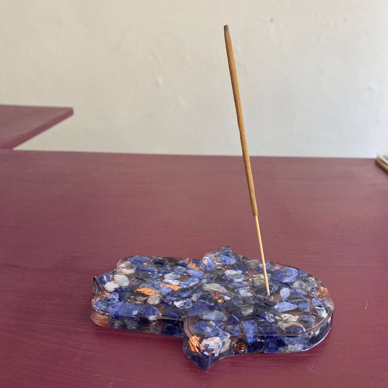 Sodalite & Copper Leaf Hamsa Hand Incense Holder - 12cm