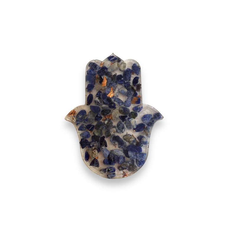 Sodalite & Copper Leaf Hamsa Hand Incense Holder - 12cm