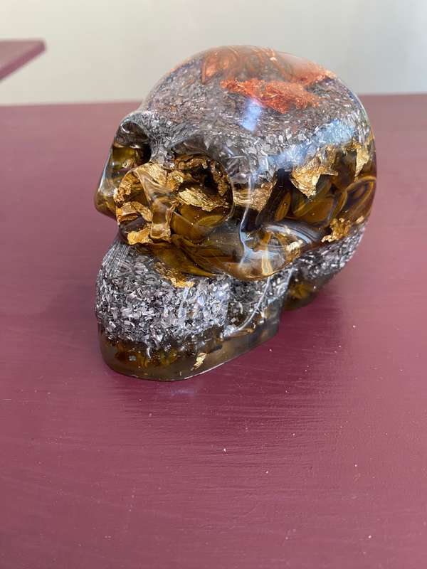 Tiger Eye Orgonite Skull - 8cm