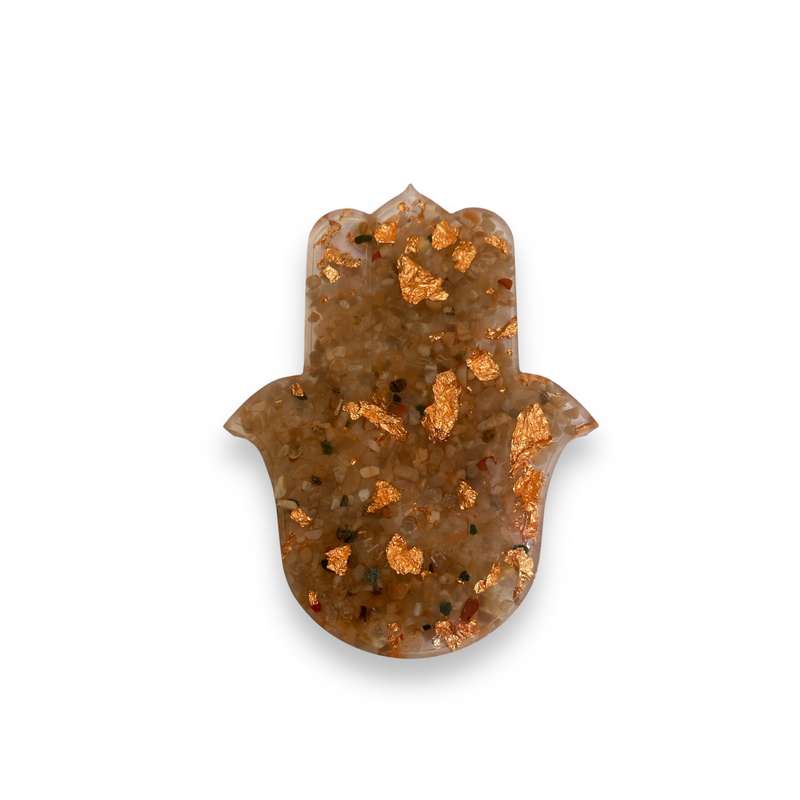 Sunstone & Copper Leaf Hamsa Hand Incense Holder - 12cm