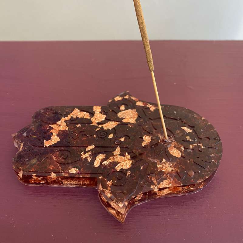 Garnet Copper Leaf Incense Holder - 12cm