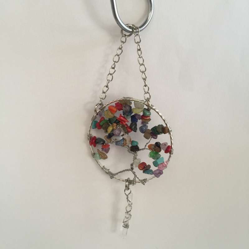 Mixed Stones Silver Suncatcher with Crystal Point