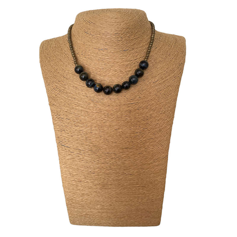 Blue Tiger Eye & Gold Beaded Necklace