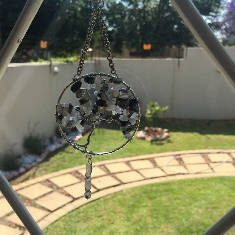 Tourmalated Quartz Silver Suncatcher with Crystal Point