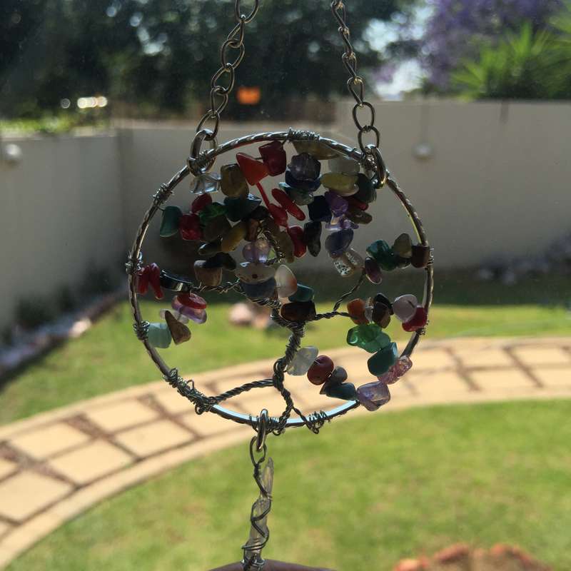 Mixed Stones Silver Suncatcher with Crystal Point