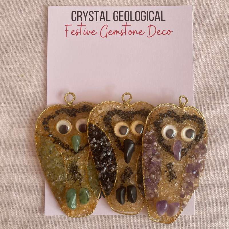 Christmas Tree Decorations - Mixed Gemstone Owl - Pack of 3