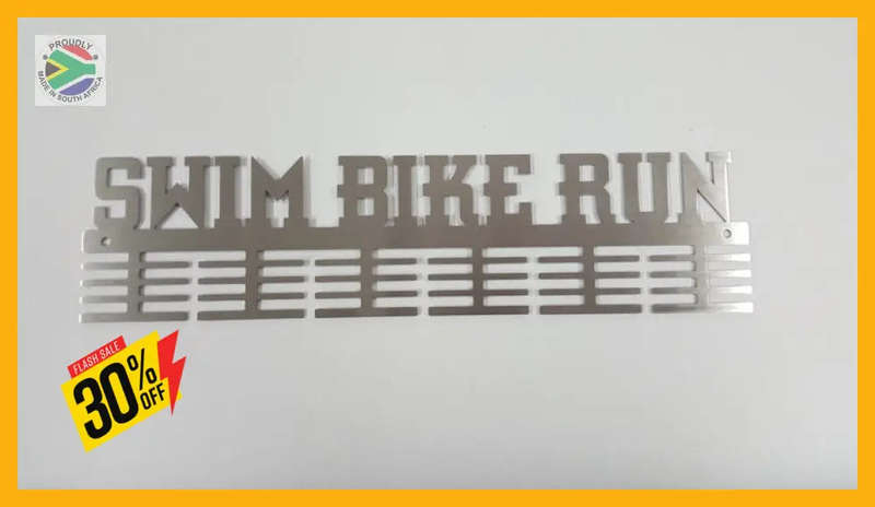 Swim Bike Run Words 48 tier medal hanger