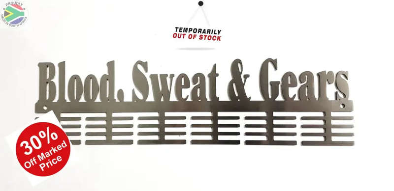 Blood Sweat & Gears Words 48 tier medal hanger
