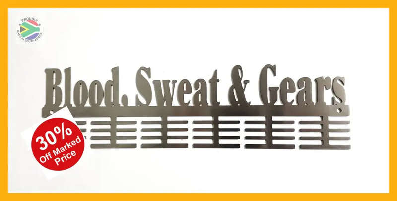 Blood Sweat & Gears Words 48 tier medal hanger