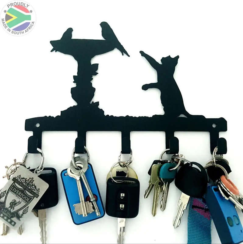 Cat & Birds Bath 5 hook key hook