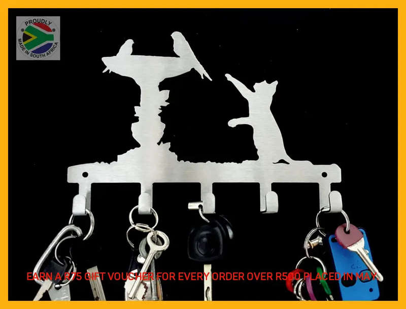 Cat & Birds Bath 5 hook key hook