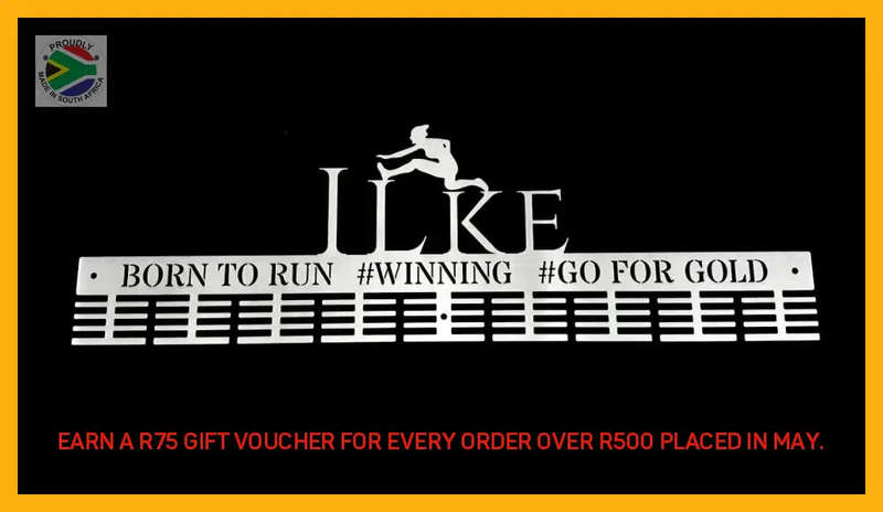 Personalised 72 tier medal hanger with name figures and a motivational saying!