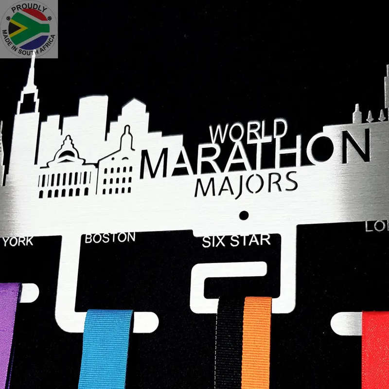 World Marathon Majors City Skyline Medal Hanger Stainless Steel Brush Finish